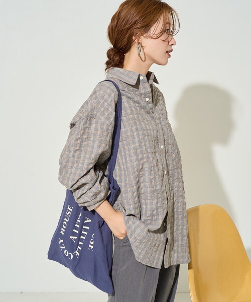 ブラウス シャツ 限定展開　ポコポコ チェック ビッグシルエット シャツ レディース | FREAK'S STORE | 09