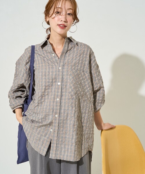 ブラウス シャツ 限定展開　ポコポコ チェック ビッグシルエット シャツ レディース | FREAK'S STORE | 13