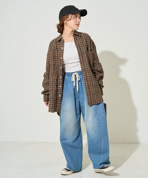ブラウス シャツ 限定展開　ポコポコ チェック ビッグシルエット シャツ レディース | FREAK'S STORE | 17
