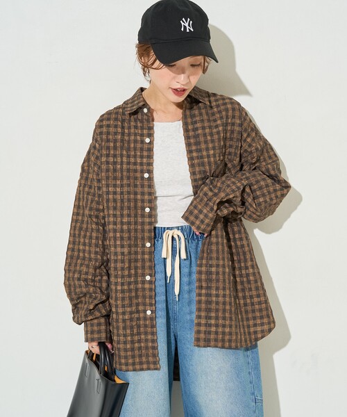ブラウス シャツ 限定展開　ポコポコ チェック ビッグシルエット シャツ レディース | FREAK'S STORE | 20