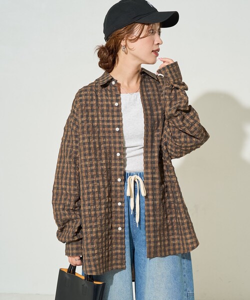 ブラウス シャツ 限定展開　ポコポコ チェック ビッグシルエット シャツ レディース | FREAK'S STORE | 21