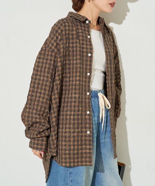 ブラウス シャツ 限定展開　ポコポコ チェック ビッグシルエット シャツ レディース | FREAK'S STORE | 22