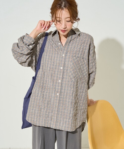 ブラウス シャツ 限定展開　ポコポコ チェック ビッグシルエット シャツ レディース | FREAK'S STORE | 03