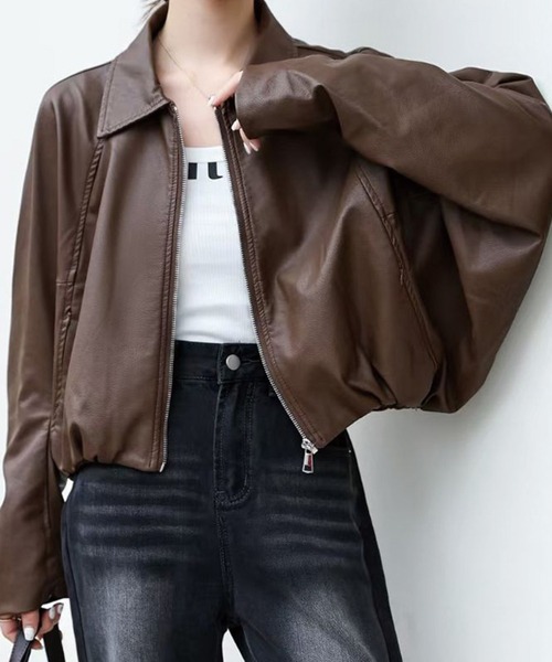 ADDITION STORE レザージャケット ライダース (トレンドのショート丈