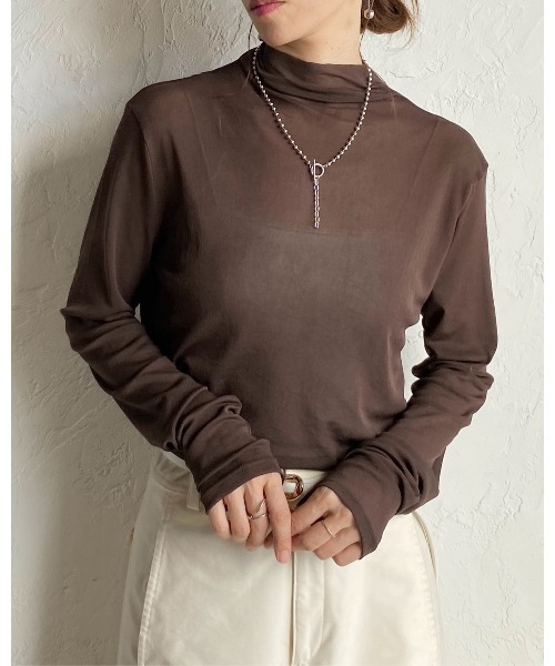 She's Closet tシャツ ハイネック長袖シアートップス/ロングTシャツ