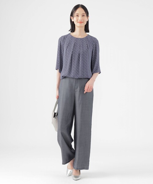 「TRANS WORK」 半袖ブラウス 40 ネイビー レディース_画像4