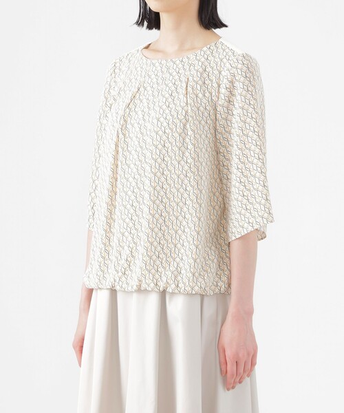 「TRANS WORK」 半袖ブラウス 40 ネイビー レディース_画像6