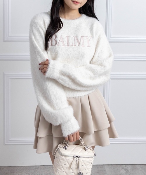 clear ニット セーター ロゴ刺繍フェザーニットトップス「大人