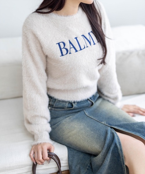 clear ニット セーター ロゴ刺繍フェザーニットトップス「大人