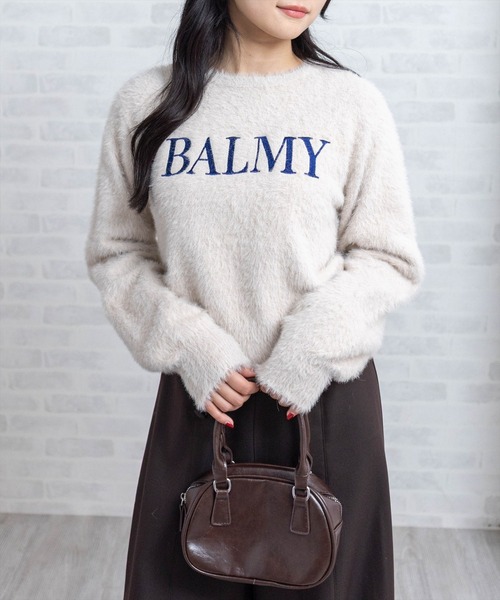 clear ニット セーター ロゴ刺繍フェザーニットトップス「大人