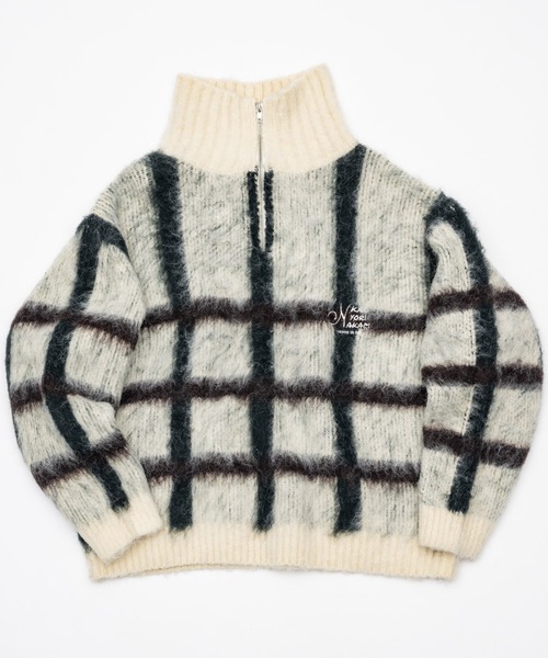 kaoyorinakami セーター ニット check half zip knit / チェックハーフ