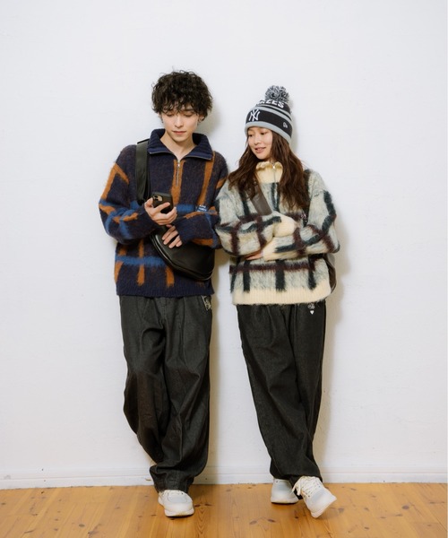 kaoyorinakami セーター ニット check half zip knit / チェックハーフ