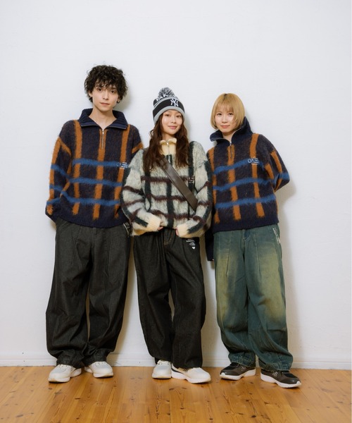 half zip check knit / ハーフジップチェックニット half zip check knit / ハーフジップチェックニット（ニット/セーター