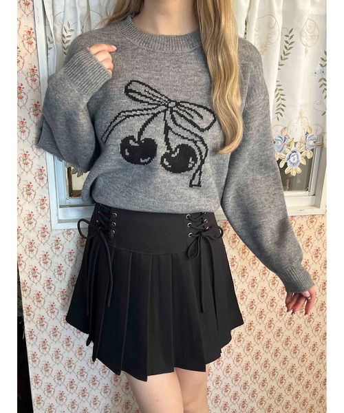 ニット セーター リボンチェリージャガードニット レディース