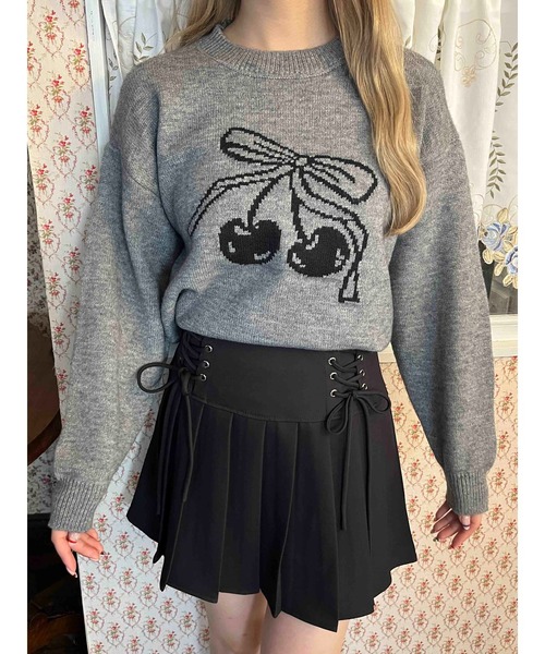 ニット セーター リボンチェリージャガードニット レディース