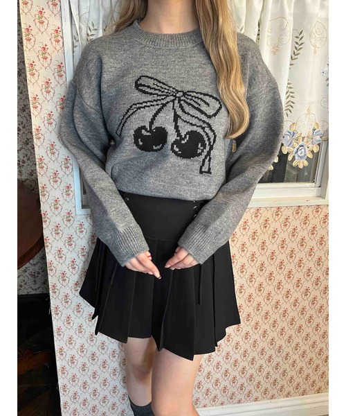 ニット セーター リボンチェリージャガードニット レディース