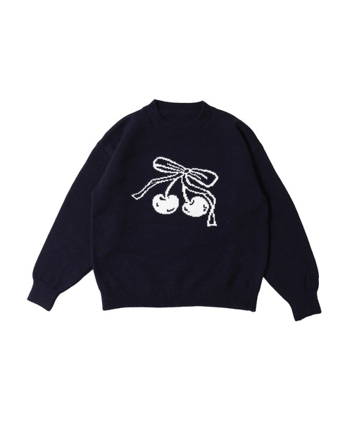 ニット セーター リボンチェリージャガードニット レディース