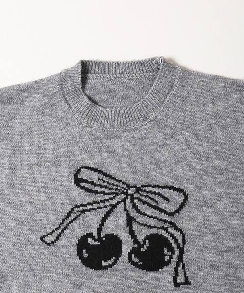 ニット セーター リボンチェリージャガードニット レディース