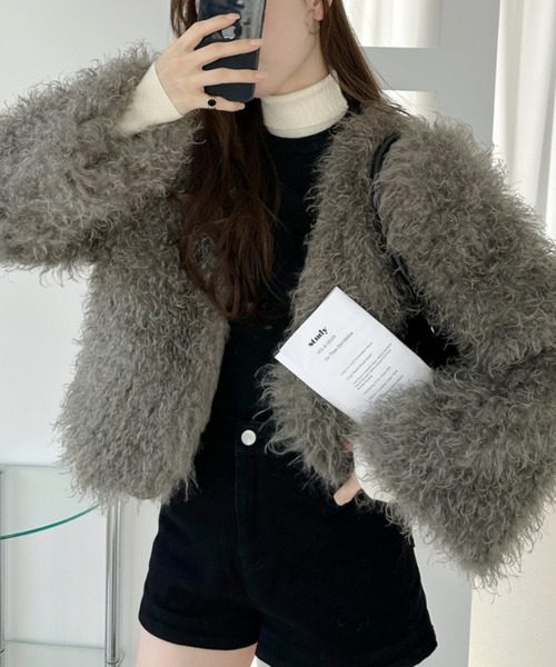 Ada. カーディガン シャギーフェイクファージャケット レディース