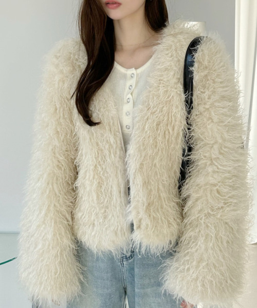 Ada. カーディガン シャギーフェイクファージャケット レディース