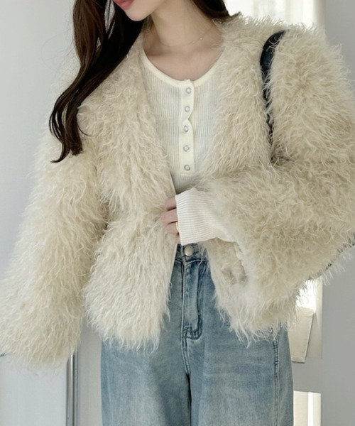 Ada. カーディガン シャギーフェイクファージャケット レディース