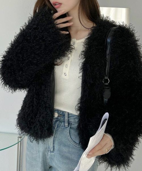 Ada. カーディガン シャギーフェイクファージャケット レディース