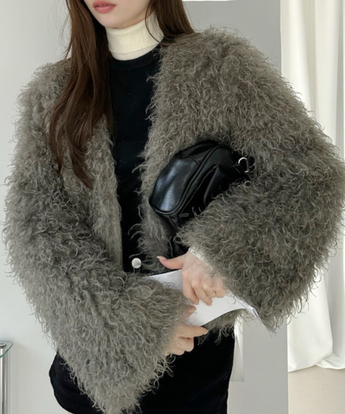 Ada. カーディガン シャギーフェイクファージャケット レディース