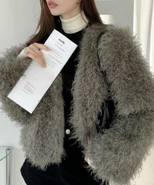 Ada. カーディガン シャギーフェイクファージャケット レディース