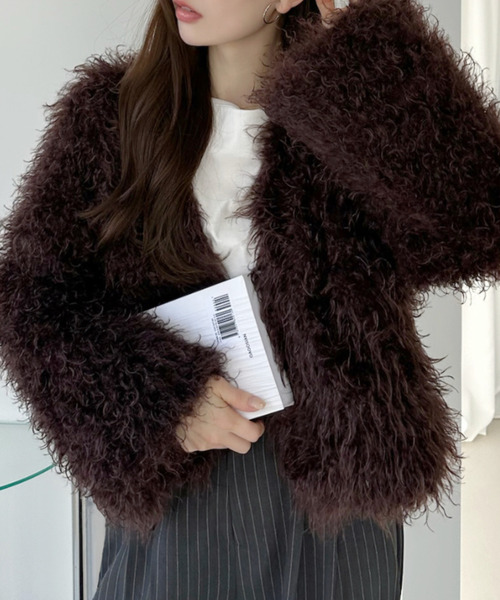 Ada. カーディガン シャギーフェイクファージャケット レディース