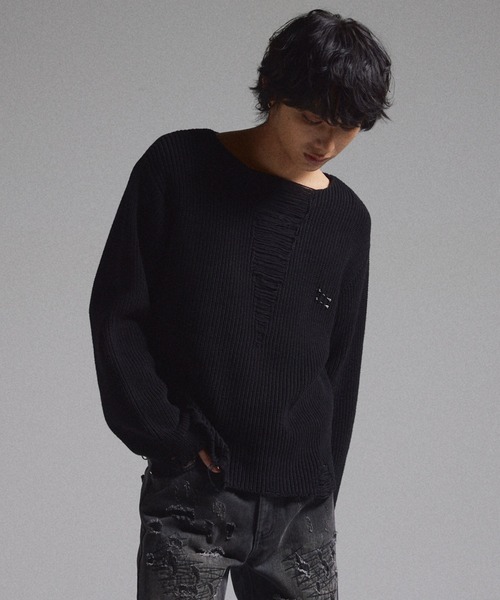 GRANCY セーター ニット 「GRANCY」Spray Damaged V-neck Wool Knit