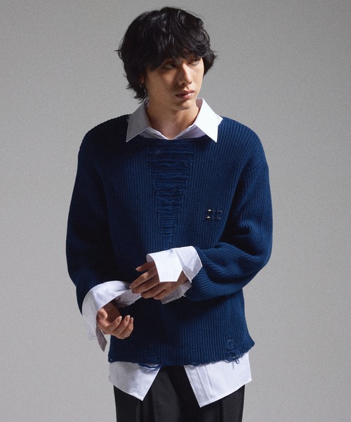 【GRANCY】 ピアスダメージニット/ Pierced Damage Knit GRANCY セーター ニット 「GRANCY」Pierced Damage Knit / ピアス