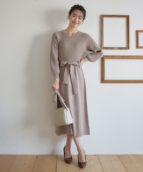 「Tiaclasse」 ニットワンピース 13号 パープル レディース_画像2