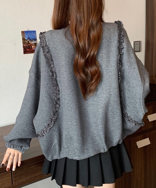 ブルゾン アウター フリル付きジップアップジャケット レディース