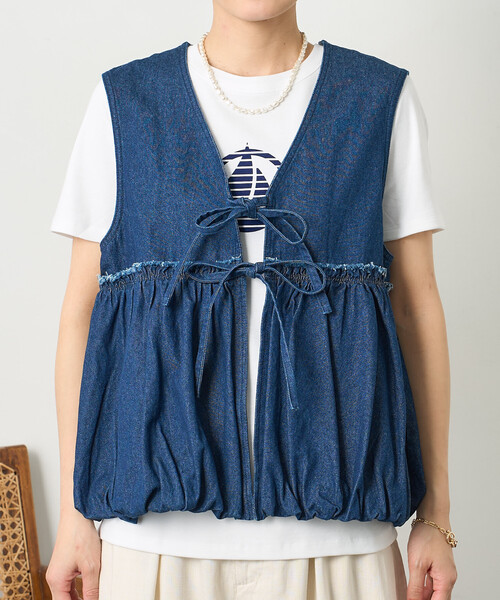 3 フリークスストア FREAK'S STORE ジレ ベスト デニム リボン FREAK'S STORE（フリークスストア） ベスト ジレ リメイク風 リボン