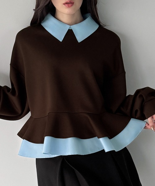 「junoah」 スウェットカットソー MEDIUM ネイビー レディース_画像2