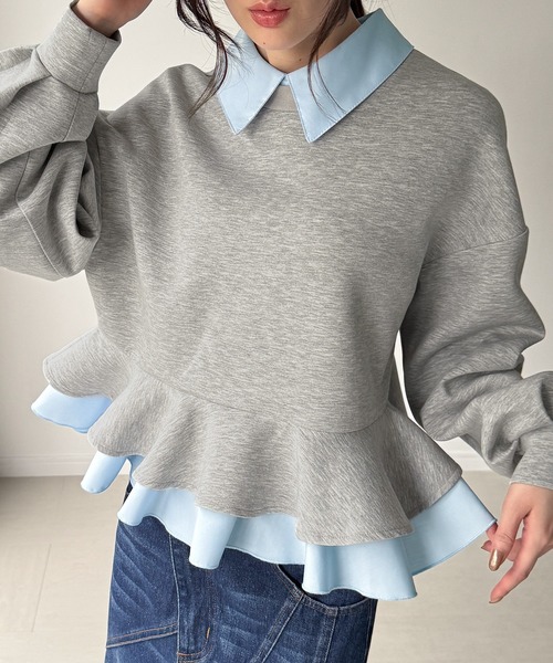「junoah」 スウェットカットソー MEDIUM ネイビー レディース_画像9