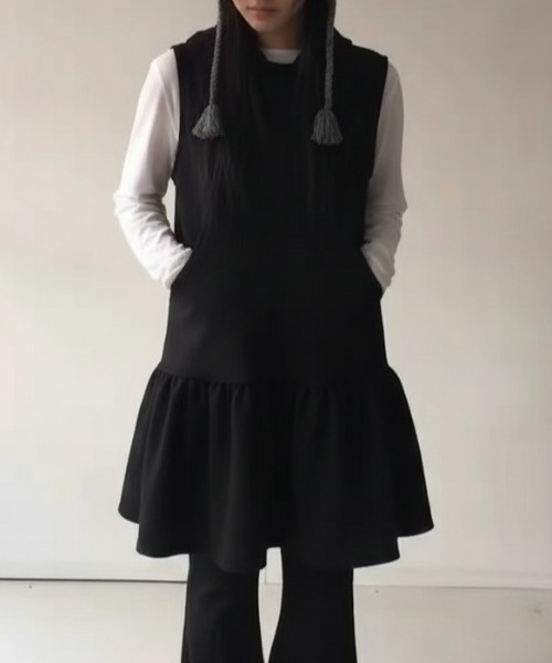 lilful ワンピース 夏 フード付き 裾フリル ノースリーブ スウェット