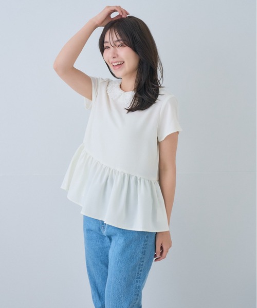 ブラウス シャツ 夏 半袖 レースカラー2WAYペプラムブラウス レディース | Neige | 20