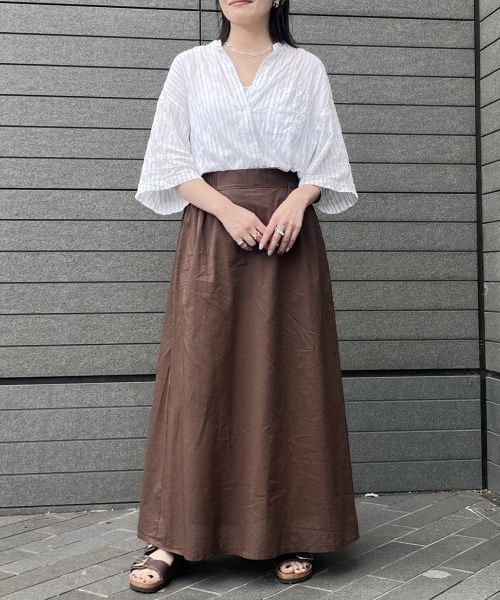 ブラウス シャツ STRIPE BAND COLLER SHIRT レディース | HELIOPOLE | 20