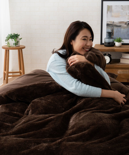 その他 M&M's COTTON BLANKET - BROWN & ANIMAL EMOOR（エムール） ベッド 寝具 ＋2℃ 毛布にもなる掛け布団カバー