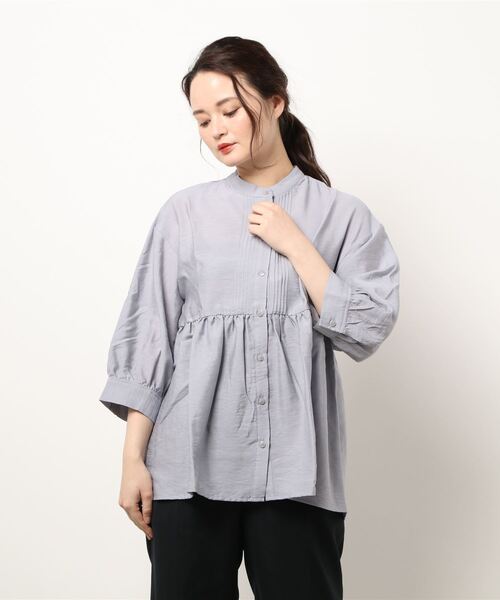 STYLEBLOCK ブラウス シャツ ガーゼファイユピンタック七分袖