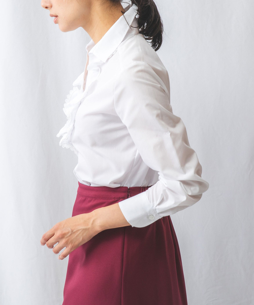 ブラウス シャツ 「NARACAMICIE」ストレッチブロードフリル衿長袖シャツ レディース NARACAMICIE ブラウス シャツ 「NARACAMICIE」ストレッチ