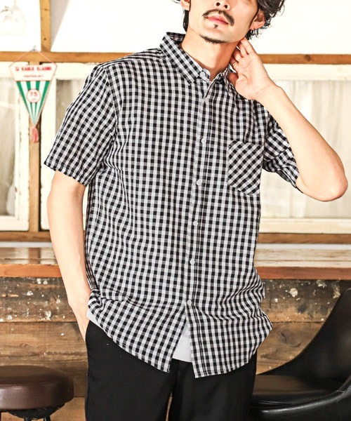 LUXSTYLE（ラグスタイル） シャツ 半袖 先染めチェック柄半袖シャツ