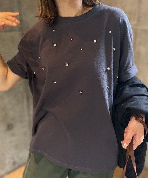 mi via loca tシャツ 半袖 ビジュー付きTシャツ レディース : ZOZOTOWN