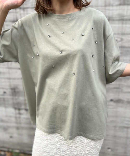 【70％OFF】 via mi loca レディース ビジュー付きTシャツ Tシャツ tシャツ トップス