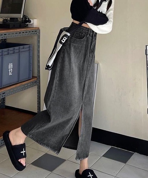 【Chloe】フロントスリットデニムミディスカート ZARA & GU ＊ 《はきくらべ》デニムフロントスリットミディ