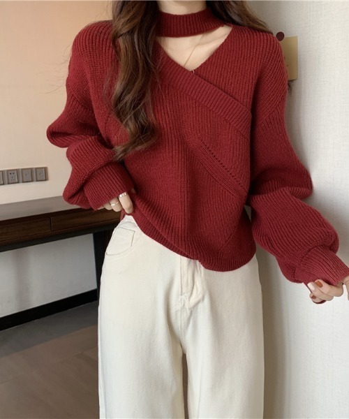 【Cider】miami Vネック ストライプ トップス GYDA（ジェイダ）の「VネックグラインダーニットTOPS（ニット