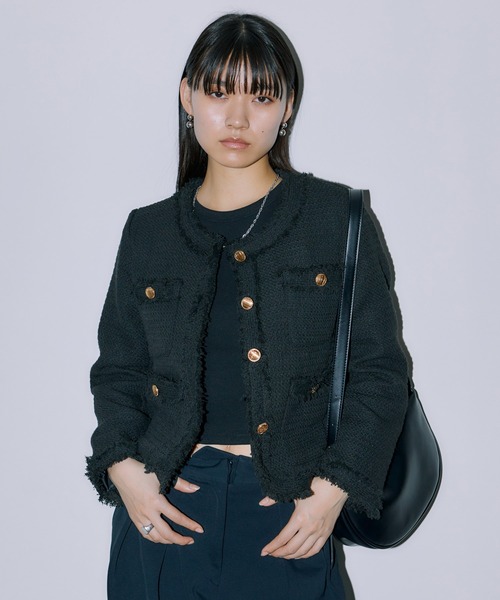 LIENCOEUR ジャケット ノーカラージャケット ノーカラーツイード