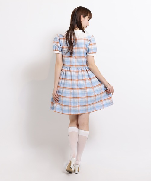 MILK ギンガムチェック フリルワンピース 日本製 パステルブルー 半袖 ギンガム チェック milk ワンピース MILK ギンガムチェック フリル