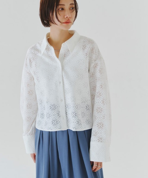 RASW ブラウス シャツ 「RASW」レースクロップドワイドシャツ
